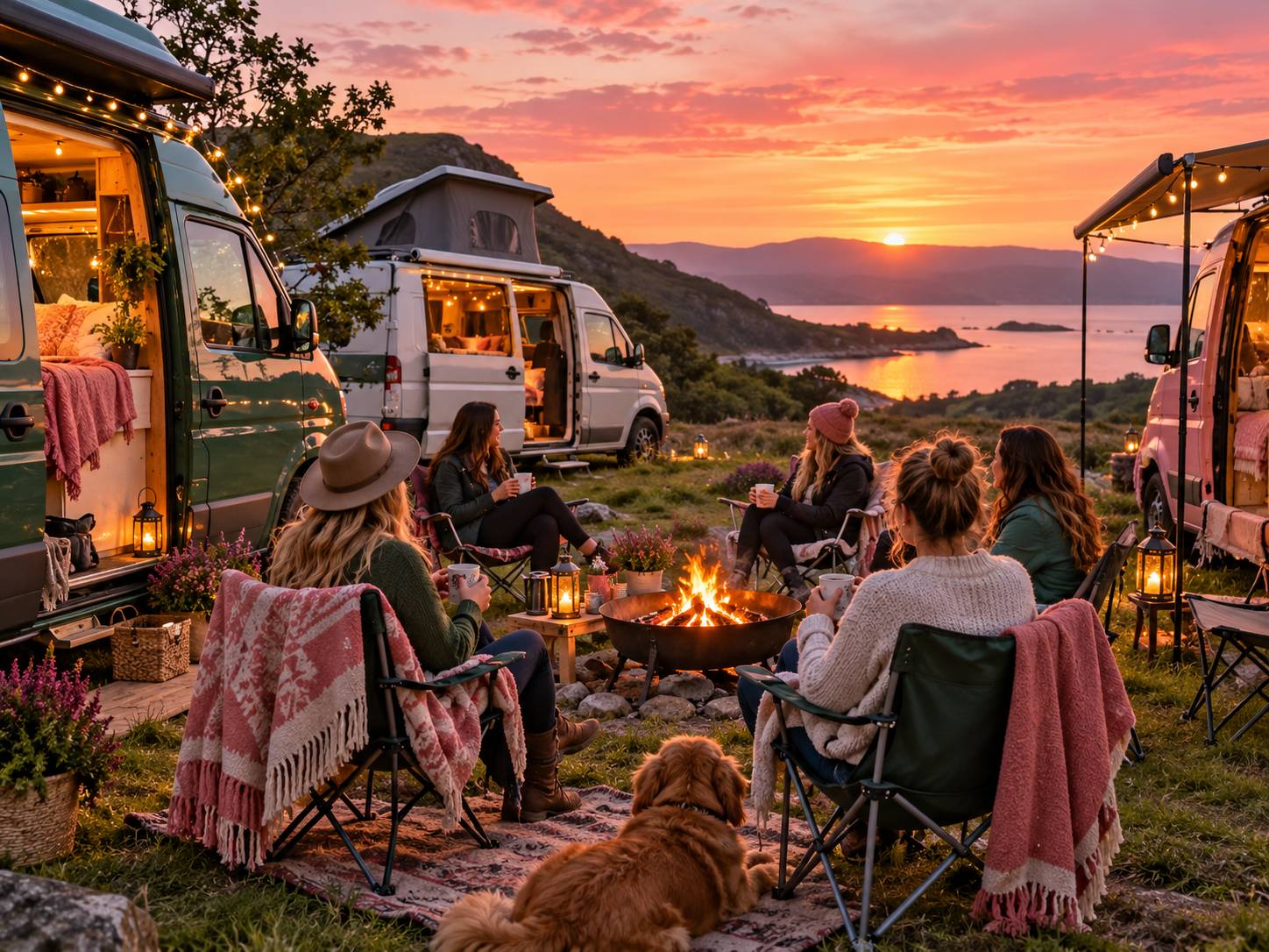 Campervan meetup at sunset